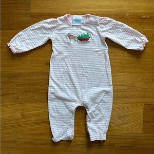 Little English Holiday Pink and White Striped Footie